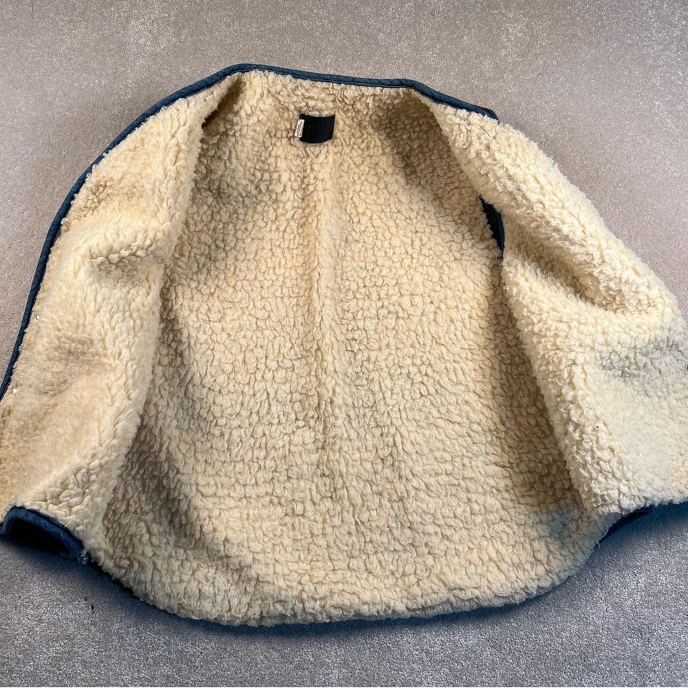 Vintage Roebucks Vest Blue Denim Sherpa Fleece Snap Western 70's Men's XL - Picture 6 of 9